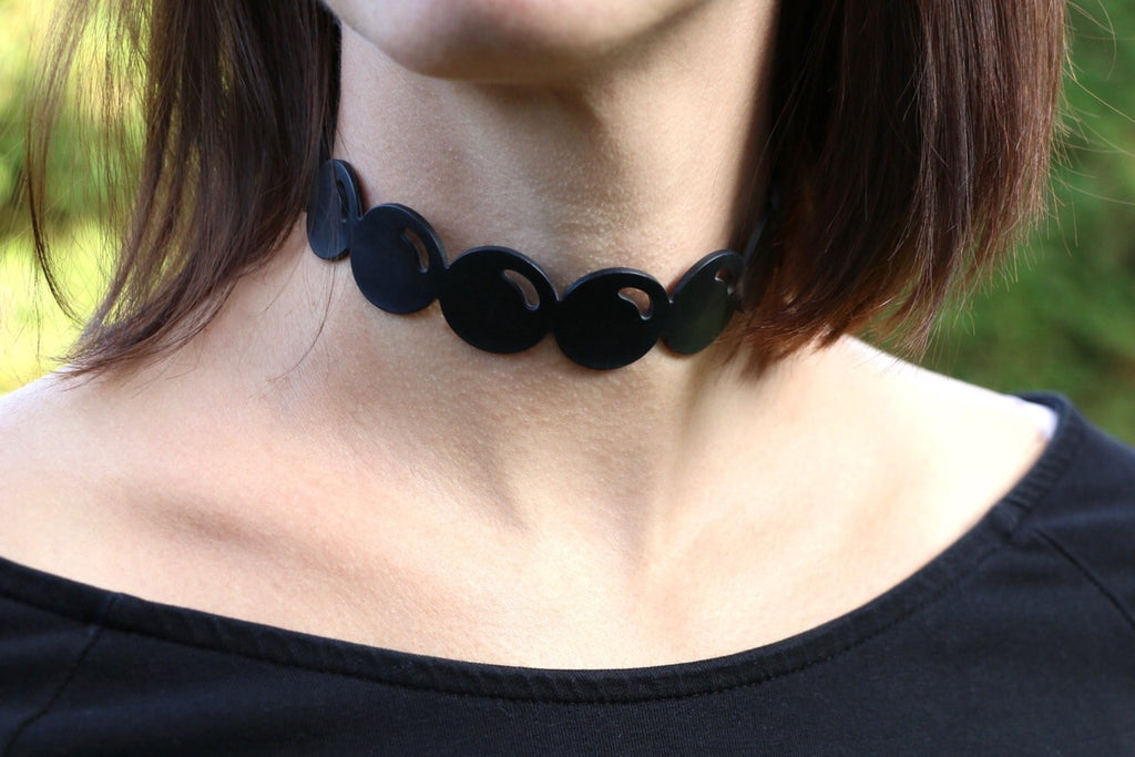 Schwarze Perlenkette aus Kautschuk, Choker / Halsband, Breite: 250 mm,  Nachhaltiger Fairtrade Naturkautschuk