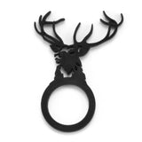 Hirsch Ring, Auffallener Schwarzer Ring aus Naturkautschuk