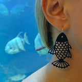 Fisch Ohrringe, Schwarze Kautschuk Ohrringe