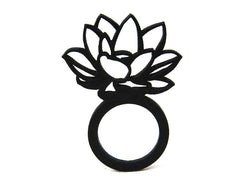 Lotus Ring, Ausgefallener Schwarzer Statement Ring