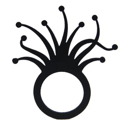Seeanemone Ring, Schwarzer Ausgefallener Ring aus Naturkautschuk
