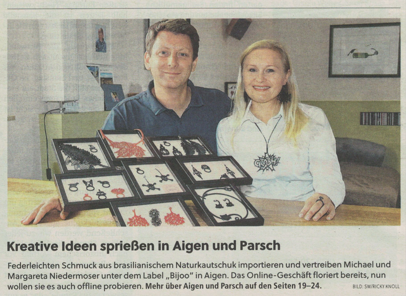 Article in the Salzburger Stadt Nachrichten about bijoo - rubber jewelry