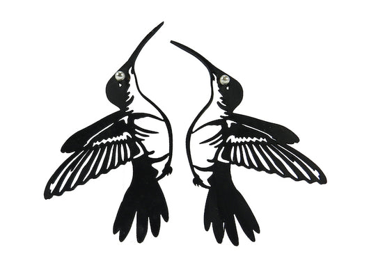 Hummingbird earrings, Black natural rubber earrings