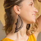 Fan Earrings Helix, Long Black Natural Rubber Earrings