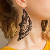 Fan Earrings Helix, Long Black Natural Rubber Earrings