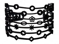Stars Flowers Bracelet, Black Rubber Bracelet, Width: 45 mm