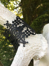 Bransoletka Art Deco, bransoletka z czarnego kauczuku, szerokość: 60 mm