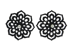 Flowers earrings, Black natural rubber earrings