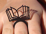 Anillo de libro, anillo negro elegante