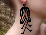 Boucles d'oreilles lys noires, longues boucles d'oreilles en caoutchouc naturel