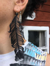 Feather Earrings, Long Black Natural Rubber Earrings