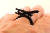 Pierścień Samolot, czarny pierścień z naturalnego kauczuku