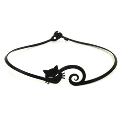 Collier Chat, Chaîne Caoutchouc Femme Noir