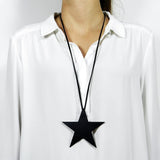 Star Necklace, Black Long Rubber Necklace