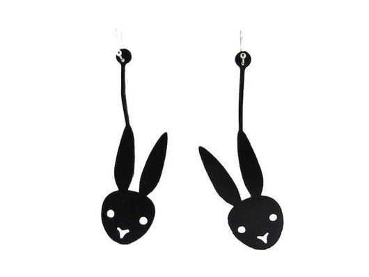 Bunny Earrings, Long Black Natural Rubber Earrings