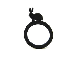 Anello coniglio, anello donna e bambino nero in gomma naturale