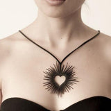 Heart Necklace, Long Black Rubber Necklace