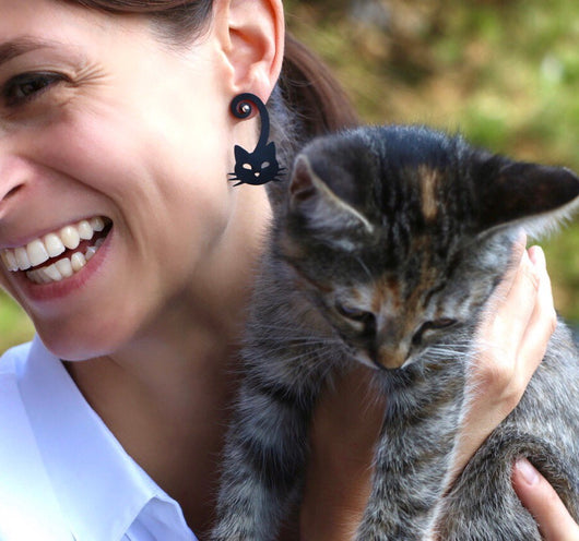 Boucles d'oreilles chat, boucles d'oreilles en caoutchouc naturel noir pour  les amoureux des chats