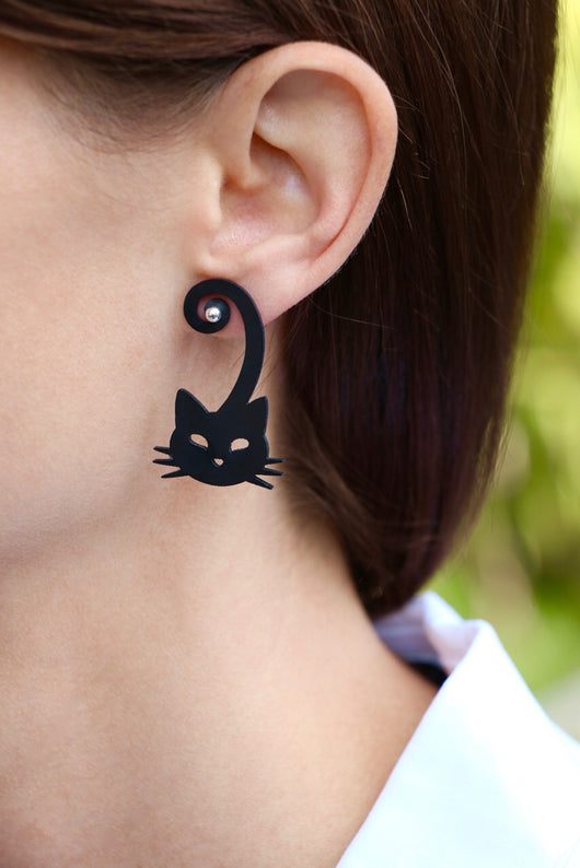 Boucles d'oreilles chat, boucles d'oreilles en caoutchouc naturel noir pour  les amoureux des chats