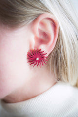 Sun earrings, natural rubber earrings in black & red