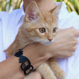 Cats Bracelet, Black Rubber Bracelet, Width: 28 mm