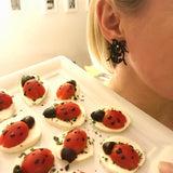 Ladybug Earrings, Natural Rubber Earrings in Black & Red