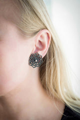 Flowers earrings, Black natural rubber earrings