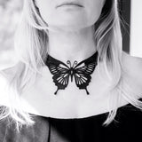 Butterfly Necklace, Black Natural Rubber Necklace