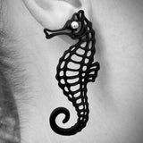 Seahorse earrings, Black natural rubber earrings