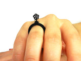 Flower Ring, Fancy Black Natural Rubber Women & Kids Ring