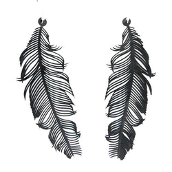 Feather Earrings, Long Black Natural Rubber Earrings