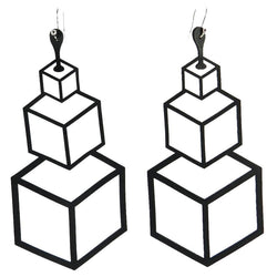 Cube Earrings, Long Black Natural Rubber Earrings