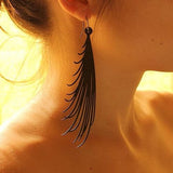 Palm Branch Earrings, Long Black Natural Rubber Statement Earrings
