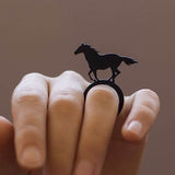 Pferde Ring, Schwarzer Damen & Kinder Kautschuk Ring für Pferdeliebhaber