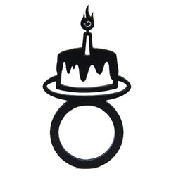 Pierścionek Tort Urodzinowy, fantazyjny czarny kauczukowy pierścień