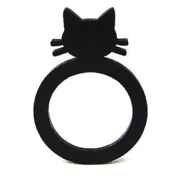 Bague chat, bague femme & enfant noire en caoutchouc naturel