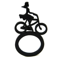 Girl on Bicycle Ring, Black Rubber Ring