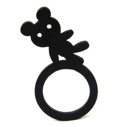 Teddy Bear Ring, Fancy Black Natural Rubber Ladies & Kids Ring
