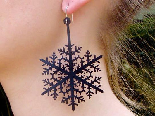 Snowflake Earrings, Natural Rubber Earrings in Black, Red & Cream