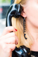 Telephone Earrings, Long Black Natural Rubber Earrings